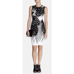 Karen Millen Dot Feather Black White Pattern Knit Bodycon Dress | size: 2